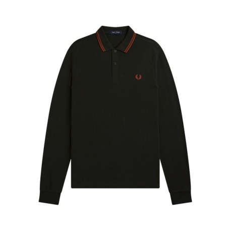 Fred Perry Polo Manica Lunga Logo Verde Uomo