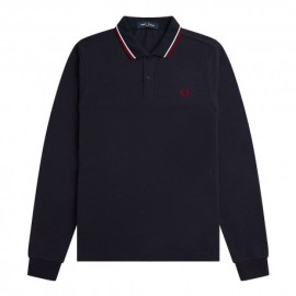 Fred Perry Polo Manica Lunga Bordino Blu Notte Uomo
