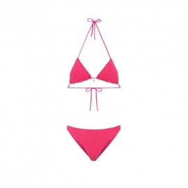 Effek Bikini Triangolo con Slip Americano Fisso Goffrato Rigato Fucsia Donna