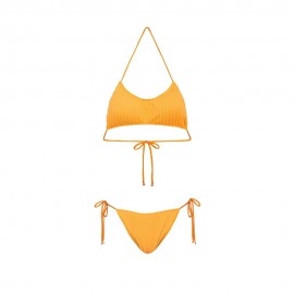 Effek Bikini Fascia con Slip Regolabile Goffrato Rigato Arancione Fluo Donna