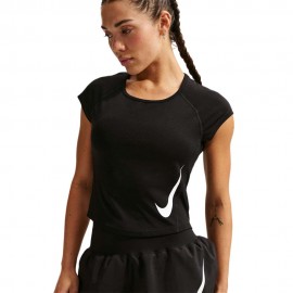 Nike T-Shirt Running Tempo Swoosh Nero Bianco Donna