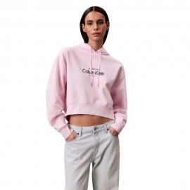 Calvin Klein Felpa Con Cappuccio Crop Logo Rosa Donna