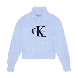 Calvin Klein Maglia Maniche Lunghe Dolcevita Big Logo Azzurro Donna