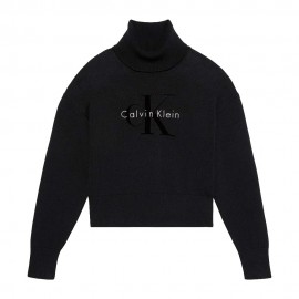 Calvin Klein Maglia Maniche Lunghe Dolcevita Big Logo Nero Donna