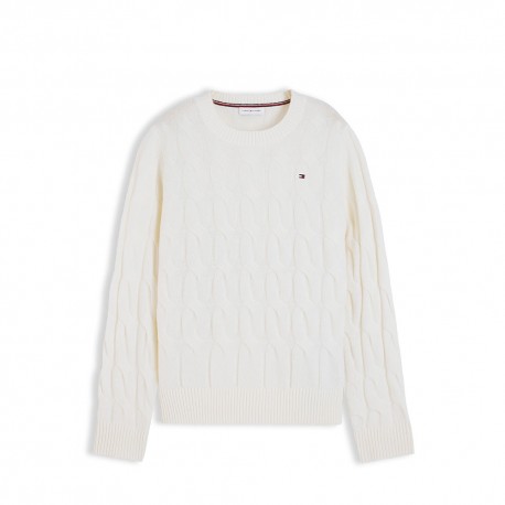 Tommy Hilfiger Soft Wool Cable 100% Lana Bianco Donna