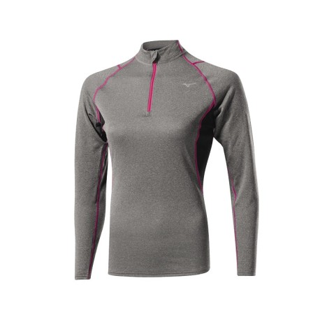 Mizuno Bt T-Shirt Ml Run 1/2 Zip Wool Finegrey/Pink Donna