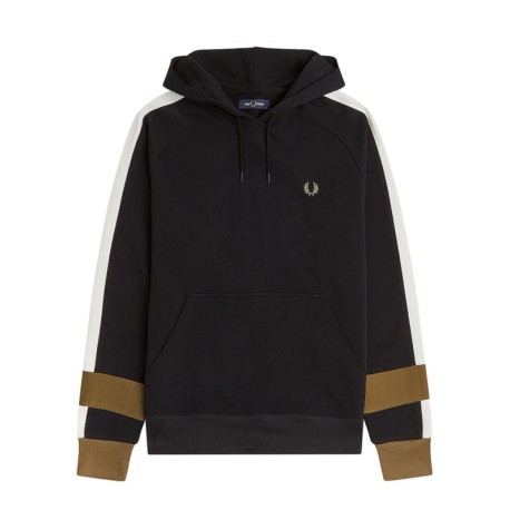 Fred Perry Felpa Con Cappuccio Maniche Bicolore Nero Uomo